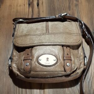 Classic "Long Live Vintage 1954" Fossil Leather Tan Crossbody Bag